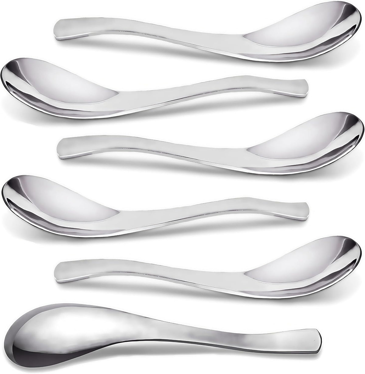 AOOSY Soup Spoons,Stainless Steel Korean Spoons Asian Soup Spoon, Set of 6 | Heavy Duty Thick Short Handle Ramen Spoon for Soup Cereals Dessert,6.3 In
