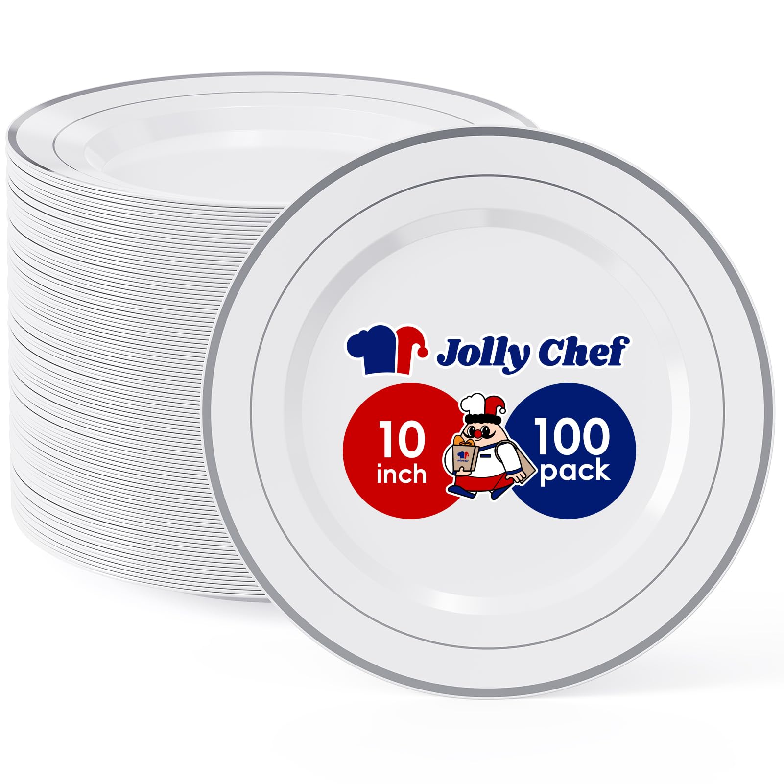 100 Pieces Gold Plastic Plates, 10 Inch Elegant Disposable Dinner White with Gold Rim, Disposable Plastic Plates for Christmas, Birthdays and Weddings