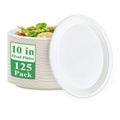 Vplus 100% Compostable Oval Paper Plates 12 inch 125 Pack, White | Super Strong, Disposable Paper Plates, Bagasse Natural Biodegradable, Sugarcane for BBQ, Party, Dinner, and Picnic
