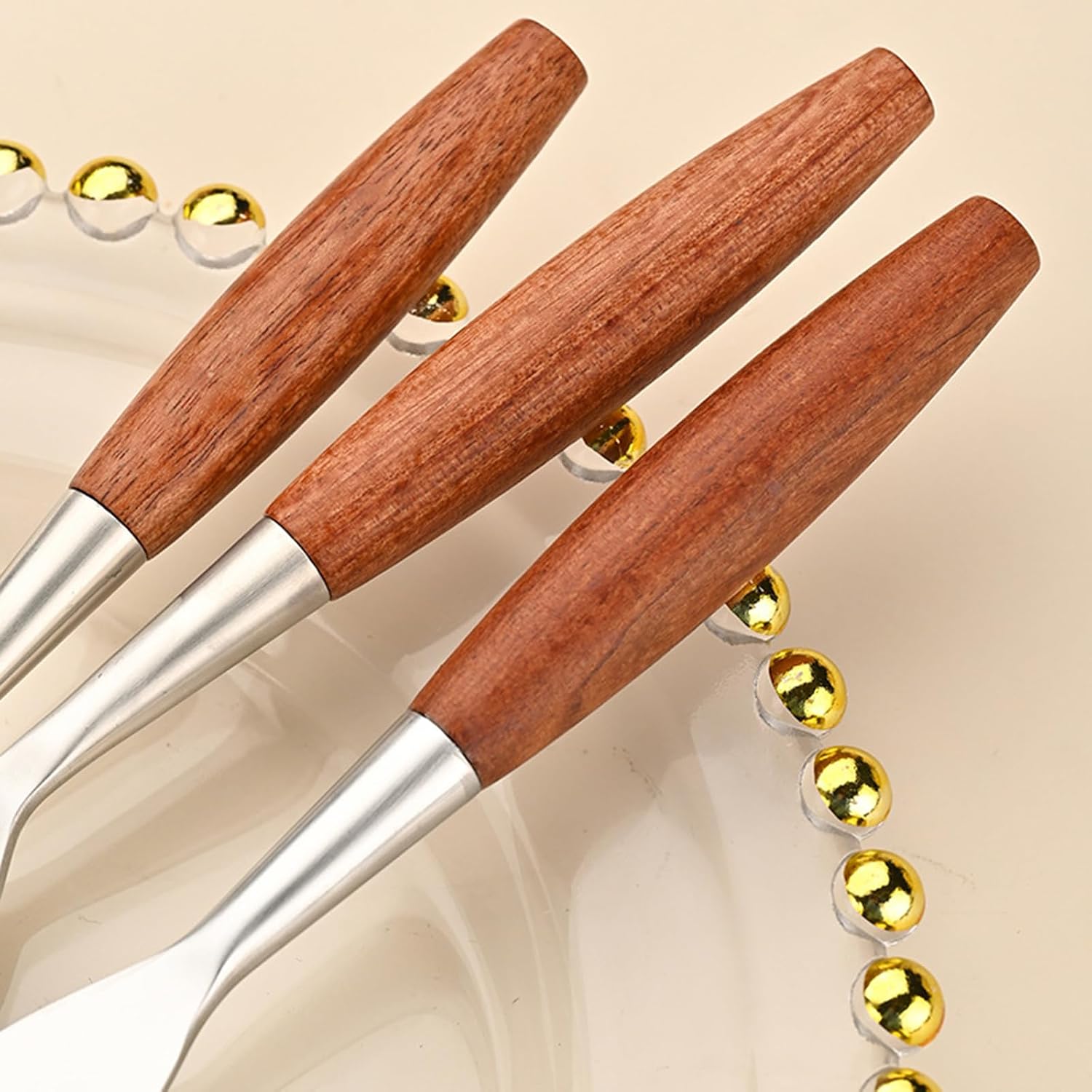 Wood Handle Silverware Sets for 6(30 Piece) Cutlery Set Utensils Sets Flatware Unique Modern 18 8 Stainless Steel Dinnerware Tableware Include Knives/Forks/Spoons Dishwasher Safe Polished