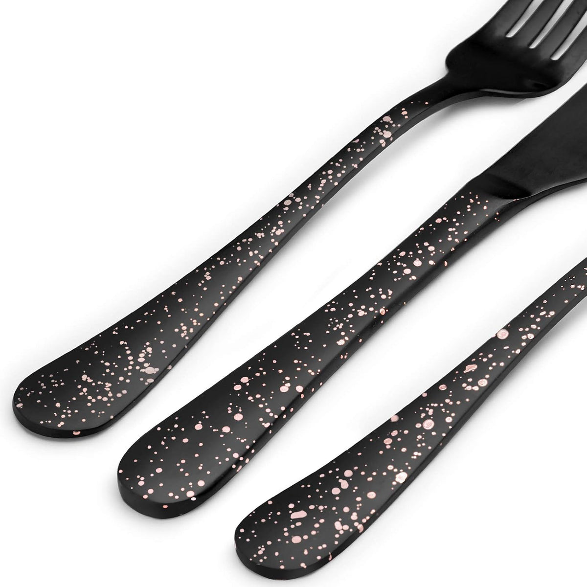 O.C.E. Matte Black Silverware Set, Stainless Steel Flatware Set, 20-Piece Tableware Cutlery Set Service for 4, Satin Finish Tableware Utensils Set, Dishwasher Safe (Starry Pink)