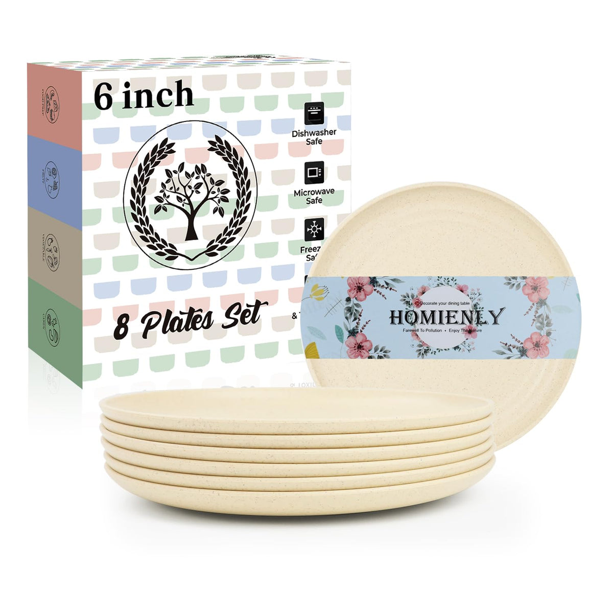 Deep Dinner Plates Set of 8 Alternative for Plastic Plates Microwave and Dishwasher Safe Wheat Straw Plates for Kitchen Unbreakable Kids Plate Set with 4 Colors (Classic Bright, 9 inch)