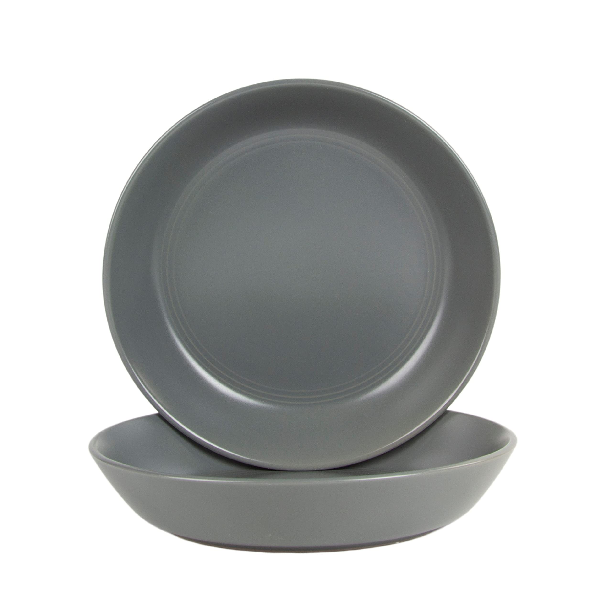 Double Line 10.5" Dinner Plate, Set of 6, Matte Black