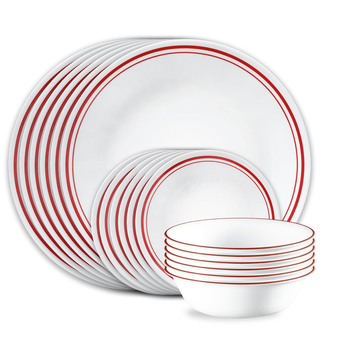 Corelle Vitrelle 18-Piece Service for 6 Dinnerware Set Triple Layer Glass and Chip Resistant, Lightweight Round Plates and Bowls Set, Winter Frost White