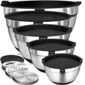 Umite Chef Mixing Bowls with Airtight Lids Set, 8PCS Stainless Steel Nesting Bowls Set, 3 Grater Attachments & Non-Slip Bottoms, Size 5, 4, 3.5, 2, 1.5QT for Baking & Mixing(Colorful)
