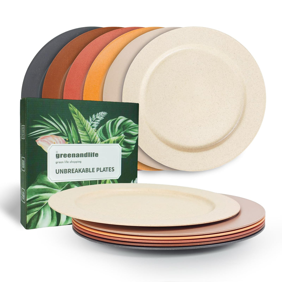 10inch/6pcs Dishwasher & Microwave Safe Wheat Straw Plates - Lightweight Reusable Unbreakable Dinner Plates, Non-toxin, BPA Free and Healthy for Kids & Adults