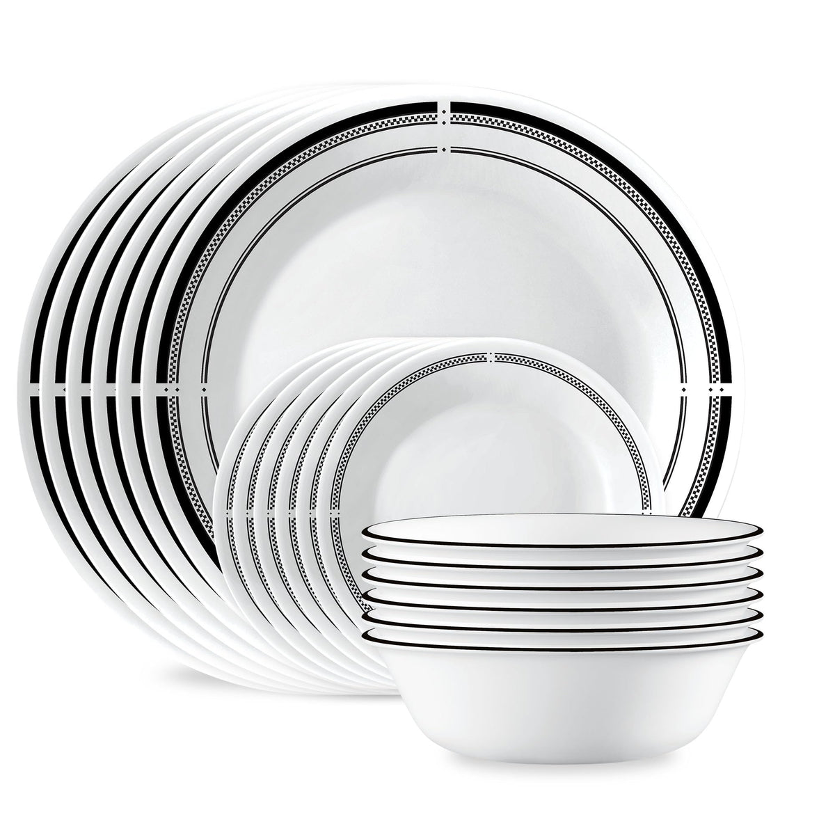 Corelle Vitrelle 18-Piece Service for 6 Dinnerware Set Triple Layer Glass and Chip Resistant, Lightweight Round Plates and Bowls Set, Winter Frost White