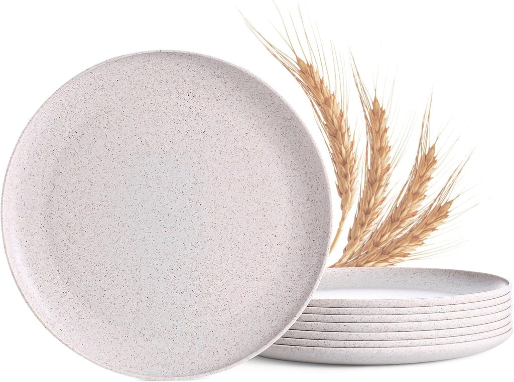 MISS BIG Wheat Straw Plates Set of 8, 10 Inch Dinner Plates, BPA Free | Family-size wheat straw dinner plates for daily meals, fewer paper plates, dishwasher cleanup, and short reheating.