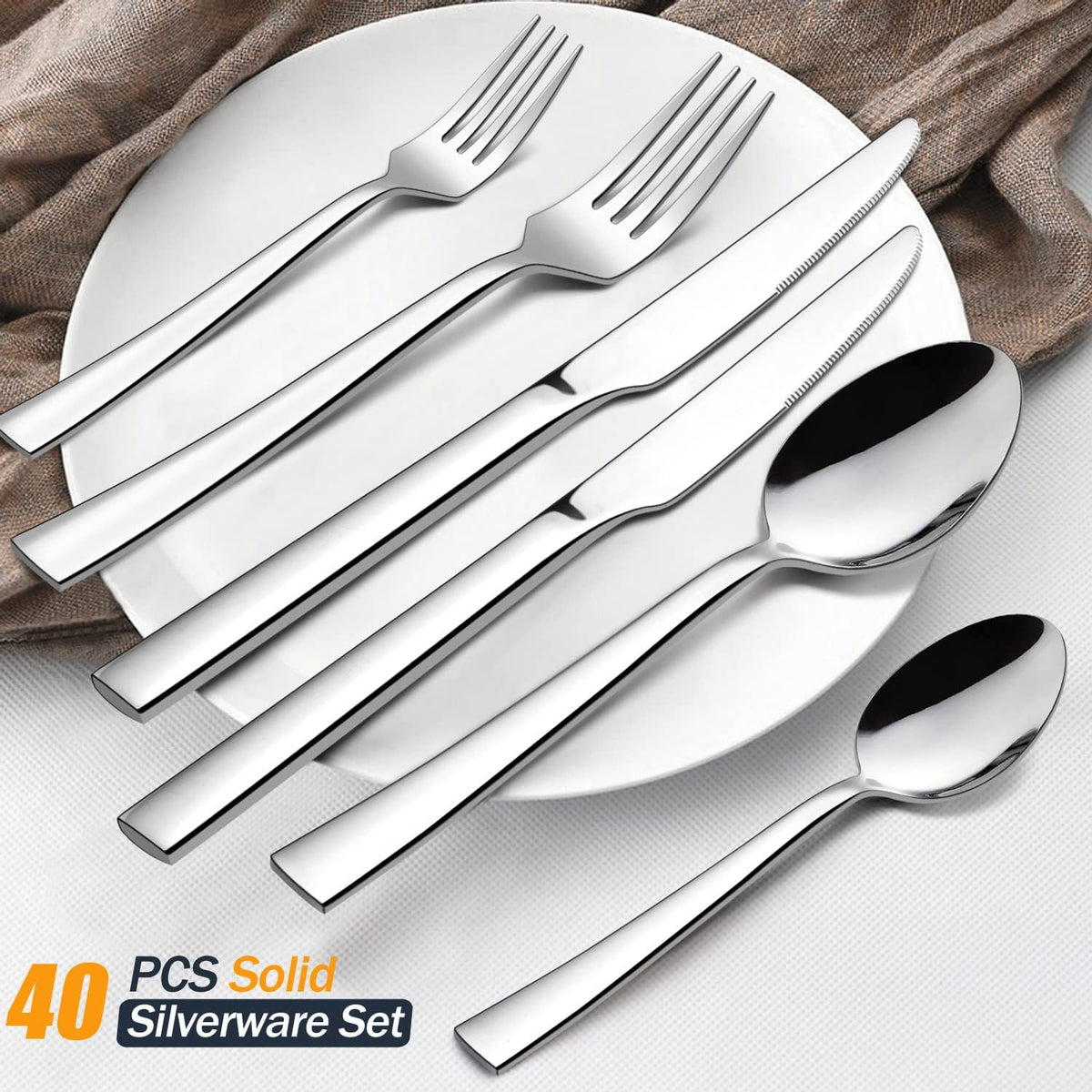 HaWare 53-Piece Silverware Set with Steak Knives and Serving Utensils | Stainless Steel Flatware, Food Grade Cutlery Set, For Home Kitchen, Dishwasher Safe