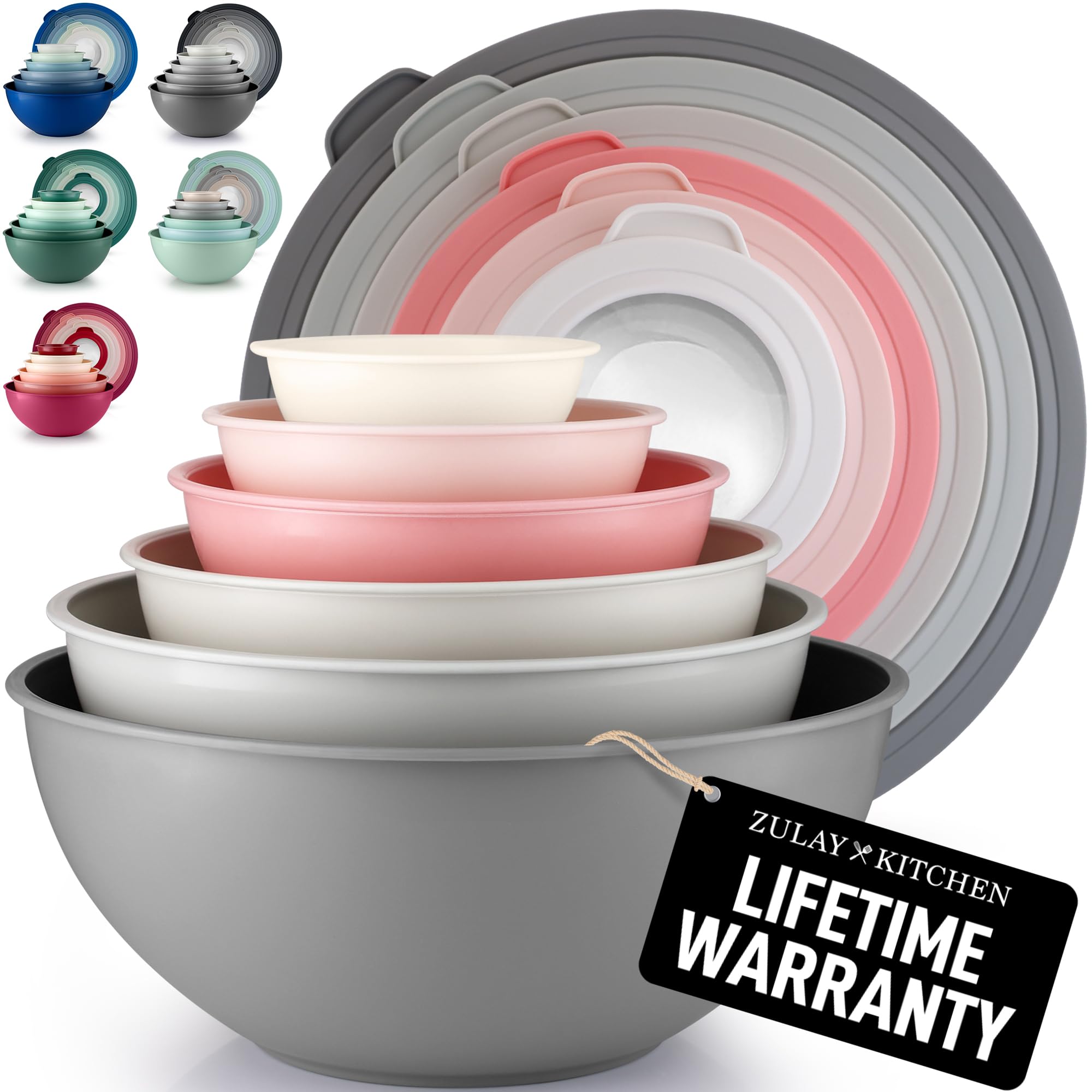 Zulay Kitchen 12 Piece Plastic Mixing Bowls with Lids Set - Leak-Proof Microwave & Freezer Safe Stackable Mixing Bowl Set for Preparing, Serving and Storing - Non-Slip Large Nesting Bowls (Blue Ombre)