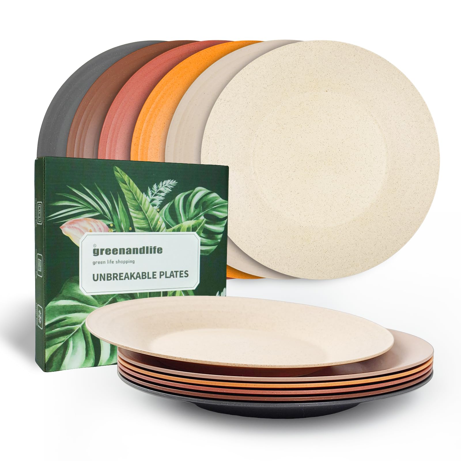 10inch/6pcs Dishwasher & Microwave Safe Wheat Straw Plates - Lightweight Reusable Unbreakable Dinner Plates, Non-toxin, BPA Free and Healthy for Kids & Adults