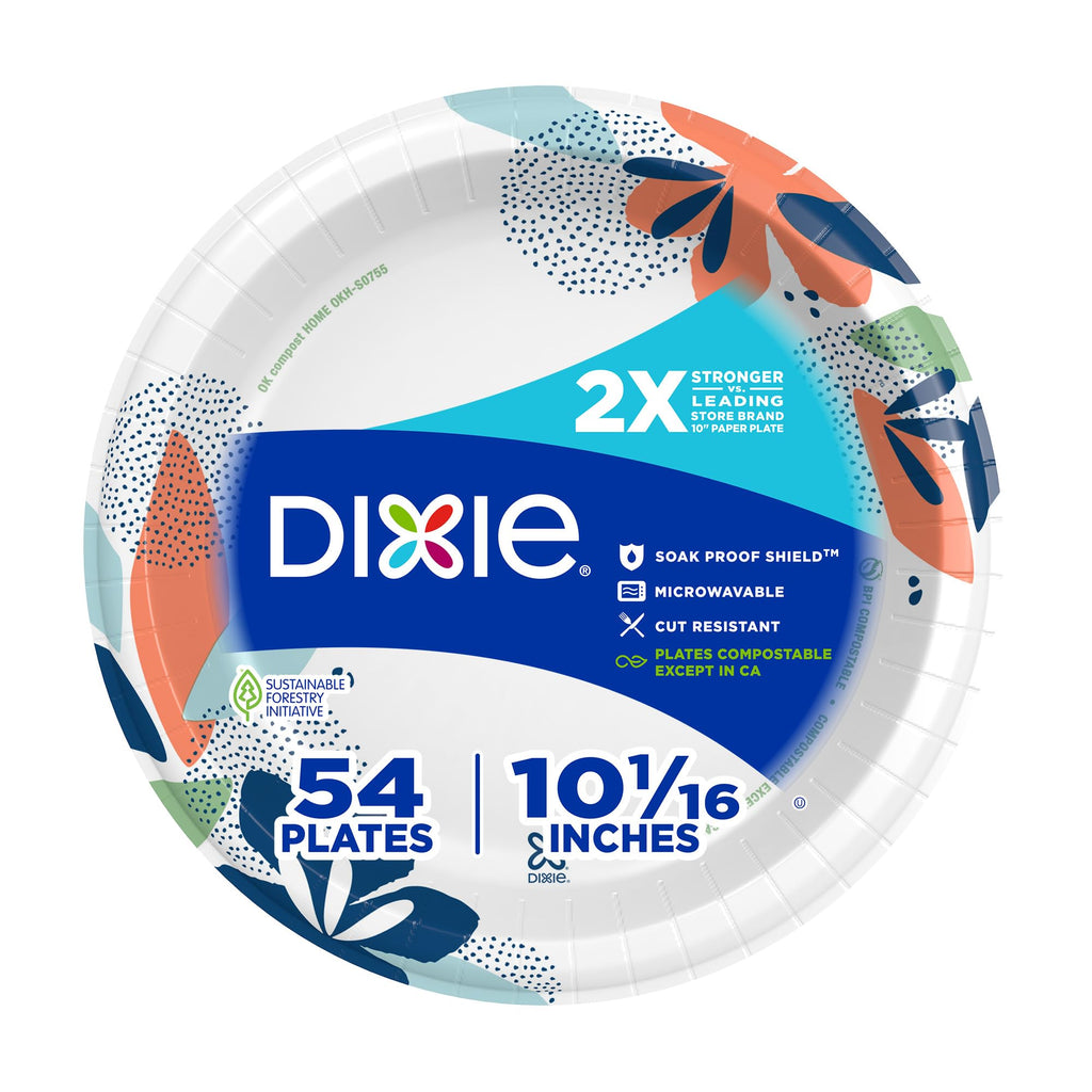 Dixie Large Paper Plates, 10 Inch, 150 Count, 2X Stronger*, Microwave-Safe, Soak-Proof, Cut Resistant, Disposable Plates For Everyday Breakfast, Lunch, & Dinner Meals