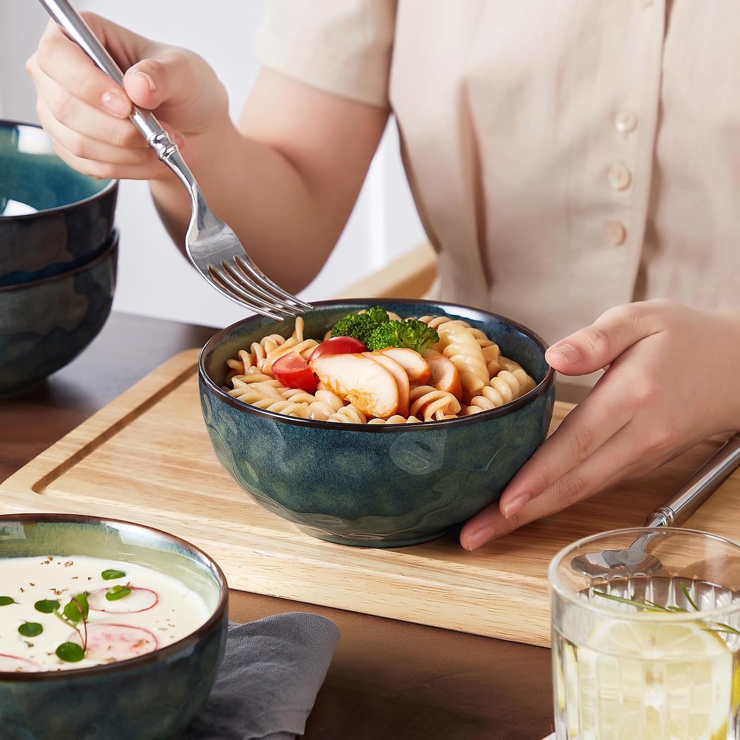 vancasso Starry 24oz Bowls for Soup, Ceramic Green bowls Set of 4 | Deep Bowls for Cereal, Salad and Oatmeal, Dishwasher & Microwave Oven Safe