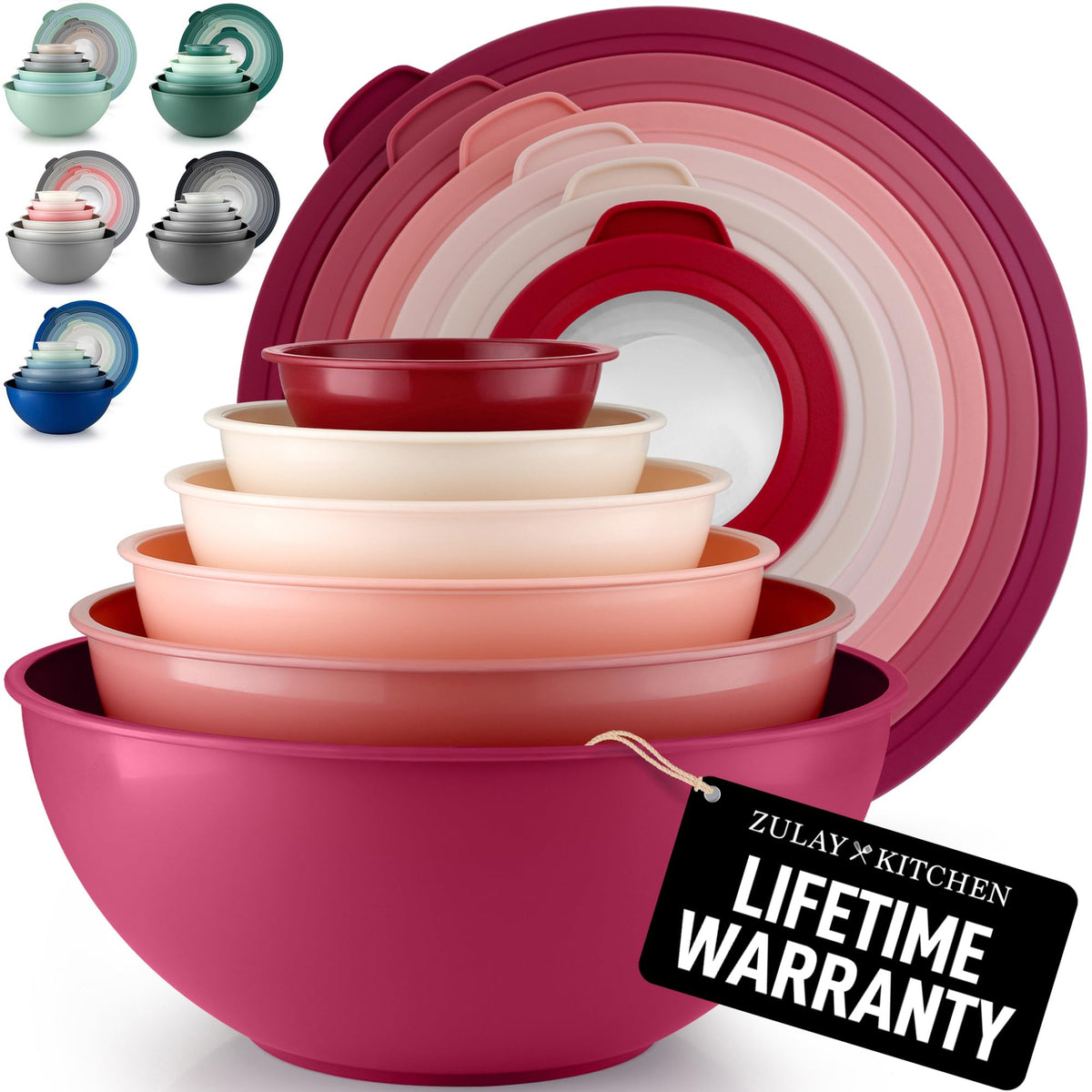 Zulay Kitchen 12 Piece Plastic Mixing Bowls with Lids Set - Leak-Proof Microwave & Freezer Safe Stackable Mixing Bowl Set for Preparing, Serving and Storing - Non-Slip Large Nesting Bowls (Blue Ombre)