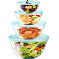 YUANYE 5 Pack Glass Mixing Bowls with Lids Set (5QT/2.5/1.5/0.9/0.6QT), Thick Glass Large Salad Bowl Set, Nesting Kitchen Bowls for Serving,Prepping,Cooking and Baking,Dishwasher,Oven,Microwave Safe