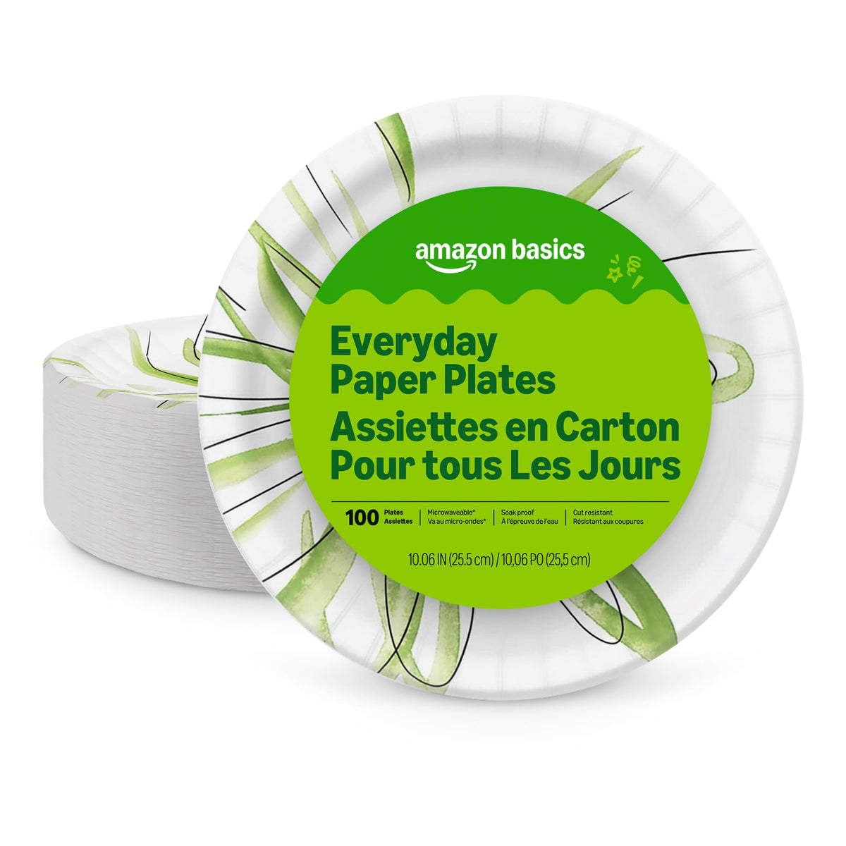 Amazon Basics Everyday Paper Plates, 10 Inch, Disposable, 150 Count, Packaging May Vary