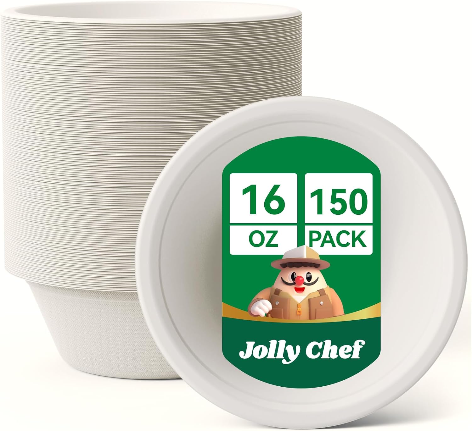Compostable Disposable Paper Bowl [16 oz] Heavy Duty Soup Containers [150 Pack] Biodegradable Bagasse Hot Cold Food Eco-Friendly Sugarcane Microwavable Bowls for Salad Milk Thanksgiving Day