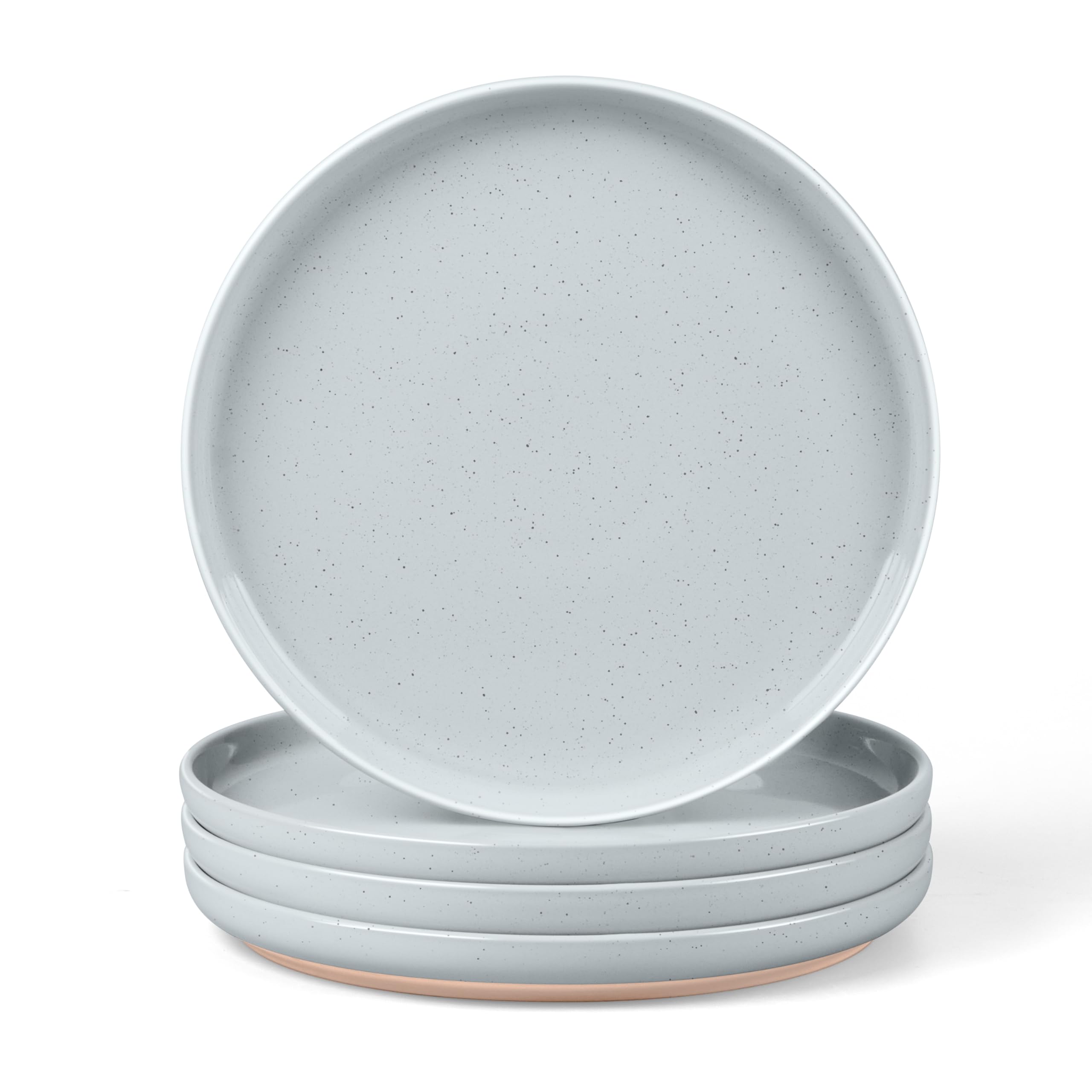 LIANYU Stoneware Dinner Plates Set of 4, 10.5 Inch Porcelain Kitchen Plates, High Edge Flat Dishes Set for Steak, Salad, Dessert, Microwave & Dishwasher & Oven Safe, Scratch Resistant, Milky Brown