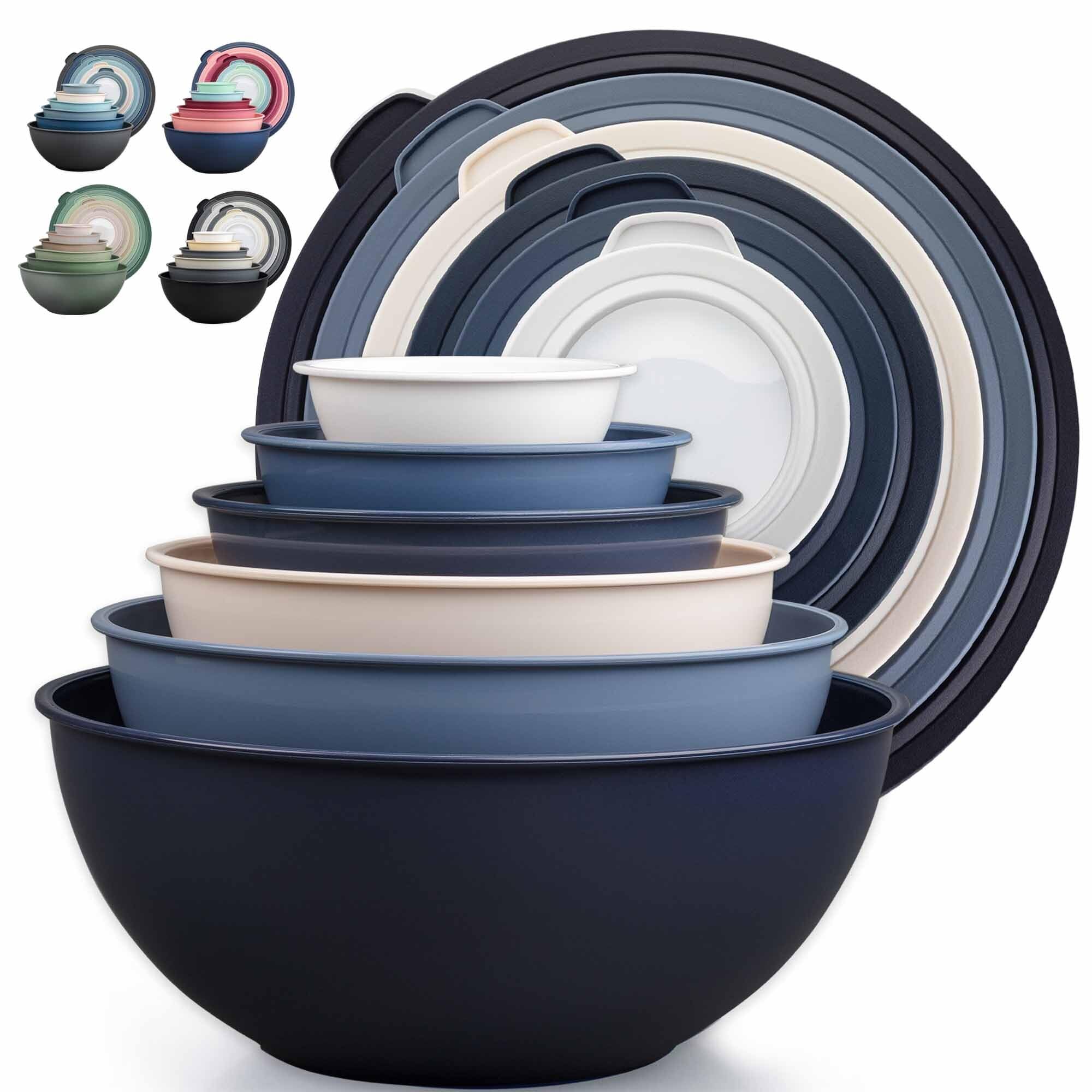 Zulay Kitchen 12 Piece Plastic Mixing Bowls with Lids Set - Leak-Proof Microwave & Freezer Safe Stackable Mixing Bowl Set for Preparing, Serving and Storing - Non-Slip Large Nesting Bowls (Blue Ombre)