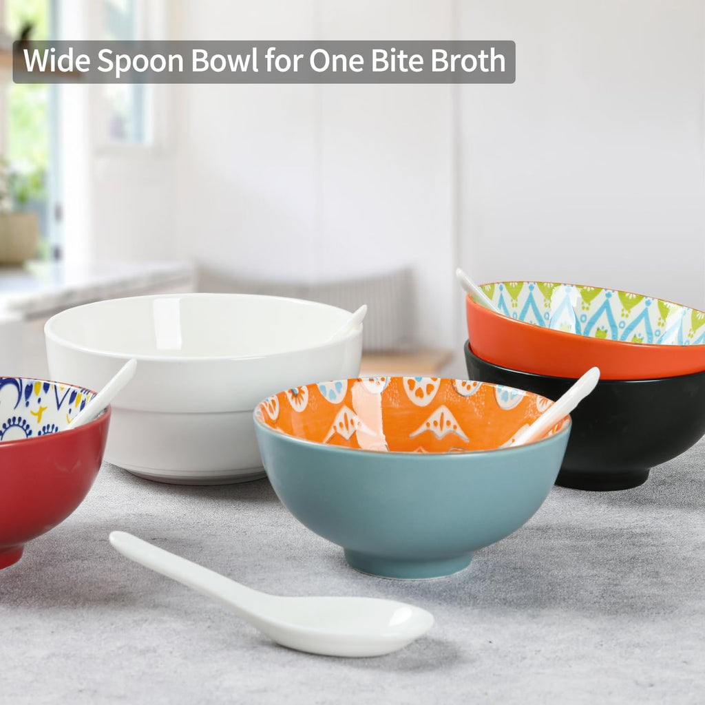 Soup Spoons, 6pcs Sturdy Asian Ceramic Spoons | Ceramic Soup Spoons, Proper for Pho Miso Wonton Ramen Dumpling Macaron, Dishwasher Safe, Oven Safe