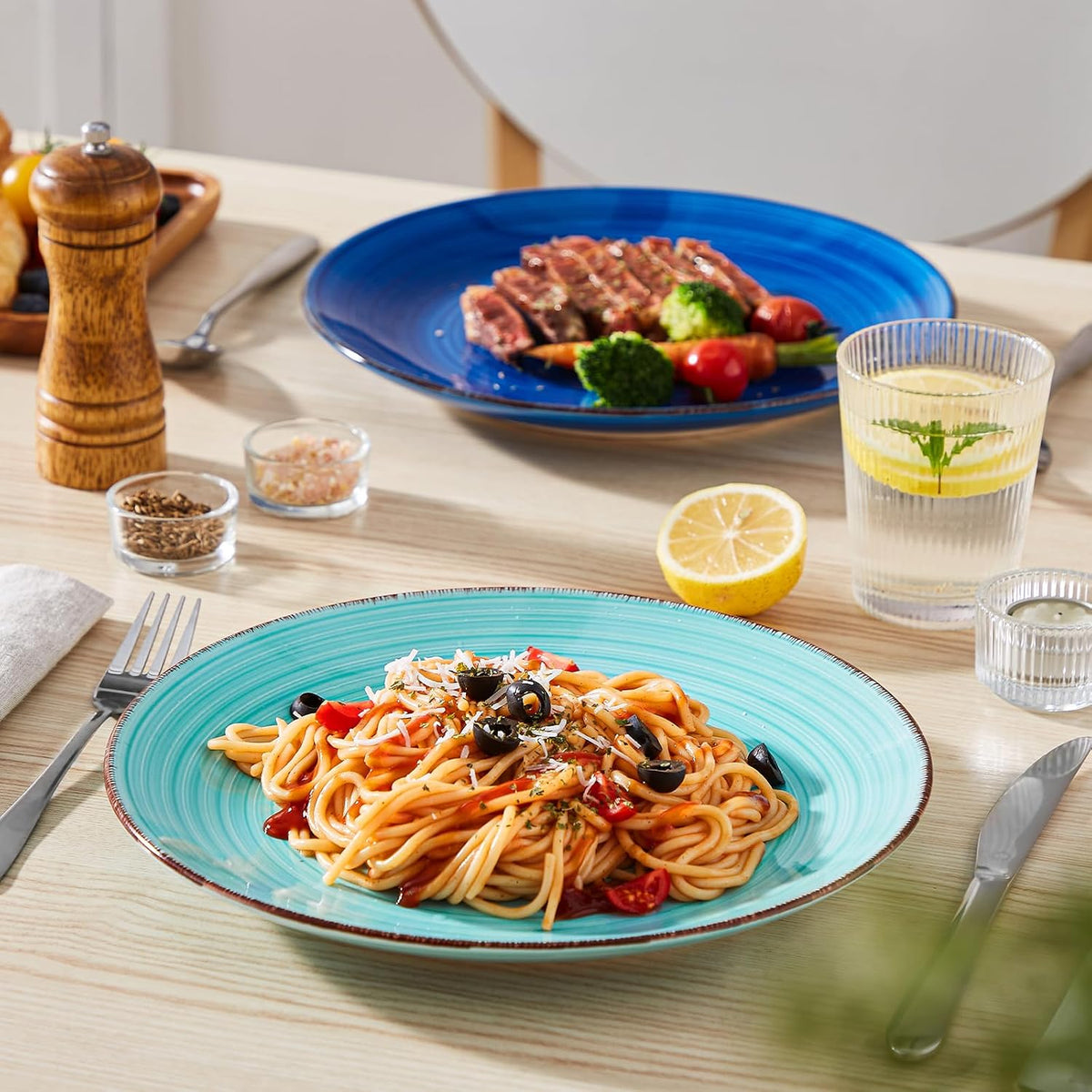 vancasso Bonita 10.5 Inch Ceramic Dinner Plates Set of 6, Cool Colors | Microwave and Oven Safe, Durable Glaze Resists Scratches and Chips, Set of 6 Stackable, Colorful Bonita Design, Salad Plates