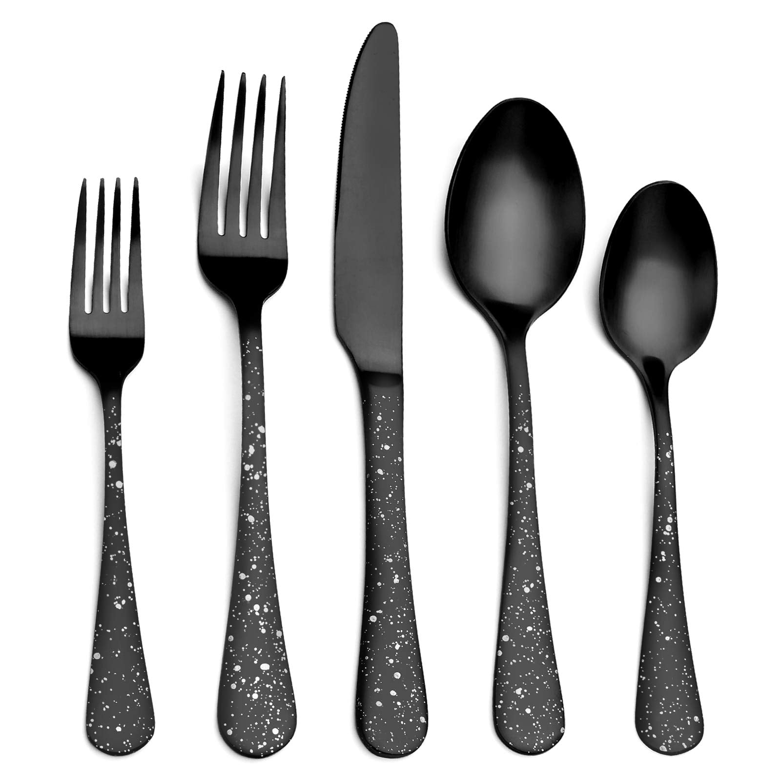 O.C.E. Matte Black Silverware Set, Stainless Steel Flatware Set, 20-Piece Tableware Cutlery Set Service for 4, Satin Finish Tableware Utensils Set, Dishwasher Safe (Starry Pink)