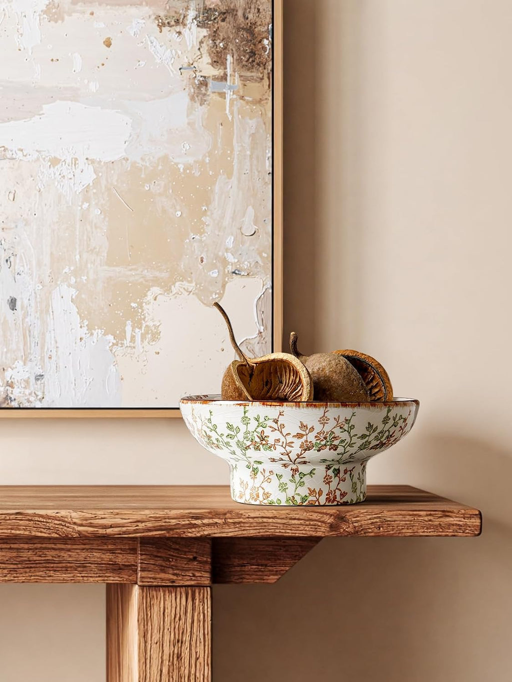 LE TAUCI 10" Ceramic Decorative Bowl, Key Bowl for Entryway, Handcrafted Sturdy Pedestal Bowl, French Country Fruit Bowl for Kitchen Counter, Centerpiece, Vine Green