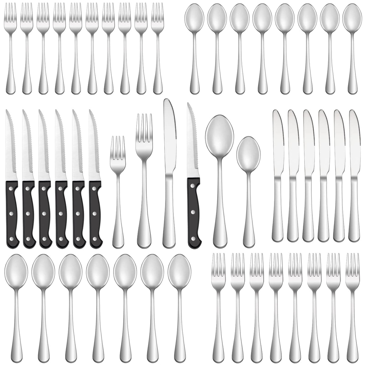 24 Pcs Silverware Set with Steak Knives for 4, Stainless Steel Flatware Set, Mirror Polished Cutlery Utensil Sets, Home Kitchen Eating Tableware, Dishwasher Safe