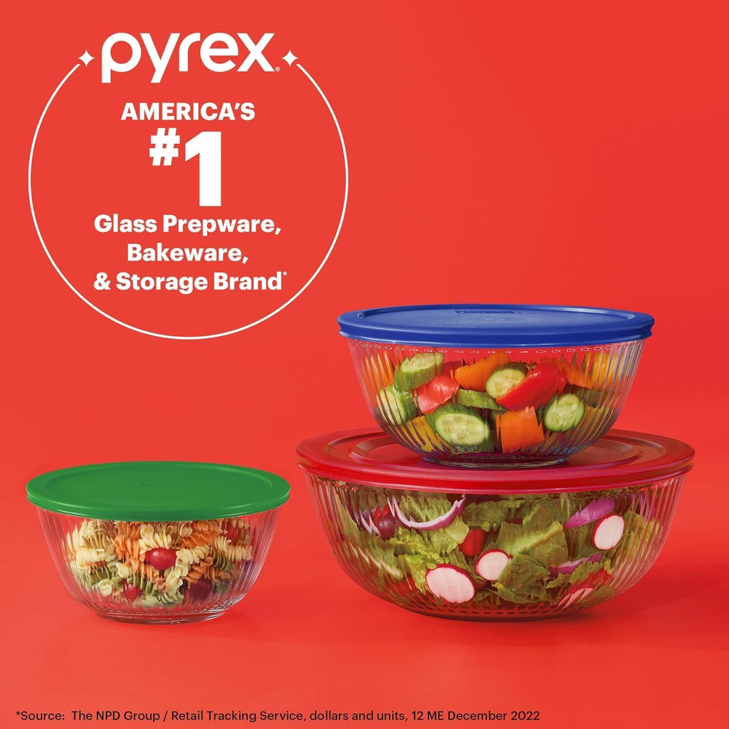 Pyrex Sculpted (3-Pack) Glass Mixing Bowls Set With Plastic Lids