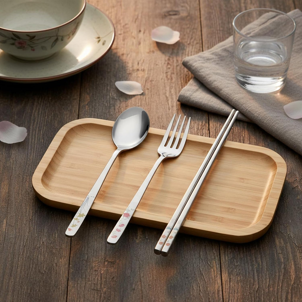 Travel Utensils Stainless Steel Fork Spoon and Chopsticks Set Korean Utensil Sets Reusable Utensils Set with Case Dishwasher Safe for Camping and Office