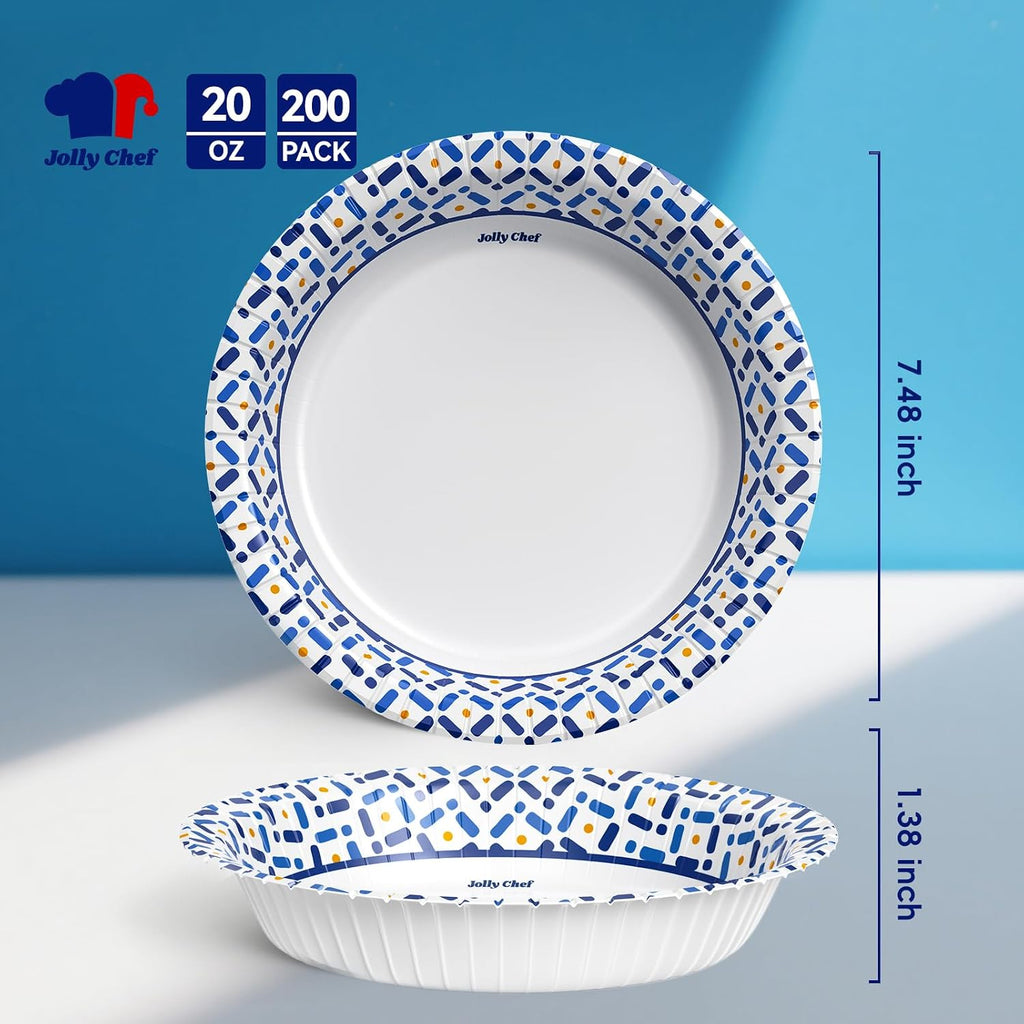 20 oz Paper Bowls, 200 Count Large Disposable Bowls Bulk for Breakfast, Lunch, and Dinner Perfect for Picnic, Daily use and Party