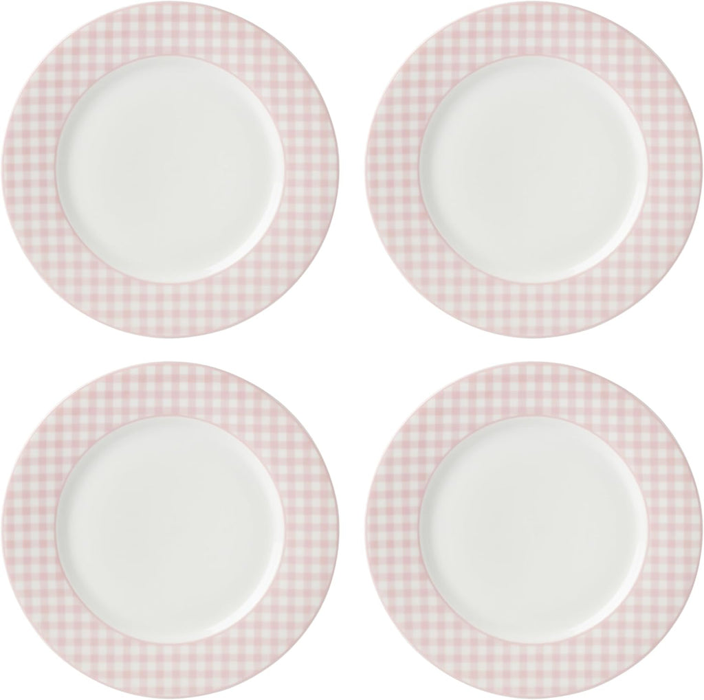 Lenox Gingham Pink Porcelain Valentine's Day Dinner Plate Set for 4 | durable everyday use | 10.5 inch diameter | playful pink checkered design, gift for women, decor, dinnerware