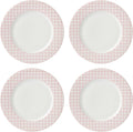 Lenox Gingham Pink Porcelain Valentine's Day Dinner Plate Set for 4 | durable everyday use | 10.5 inch diameter | playful pink checkered design, gift for women, decor, dinnerware