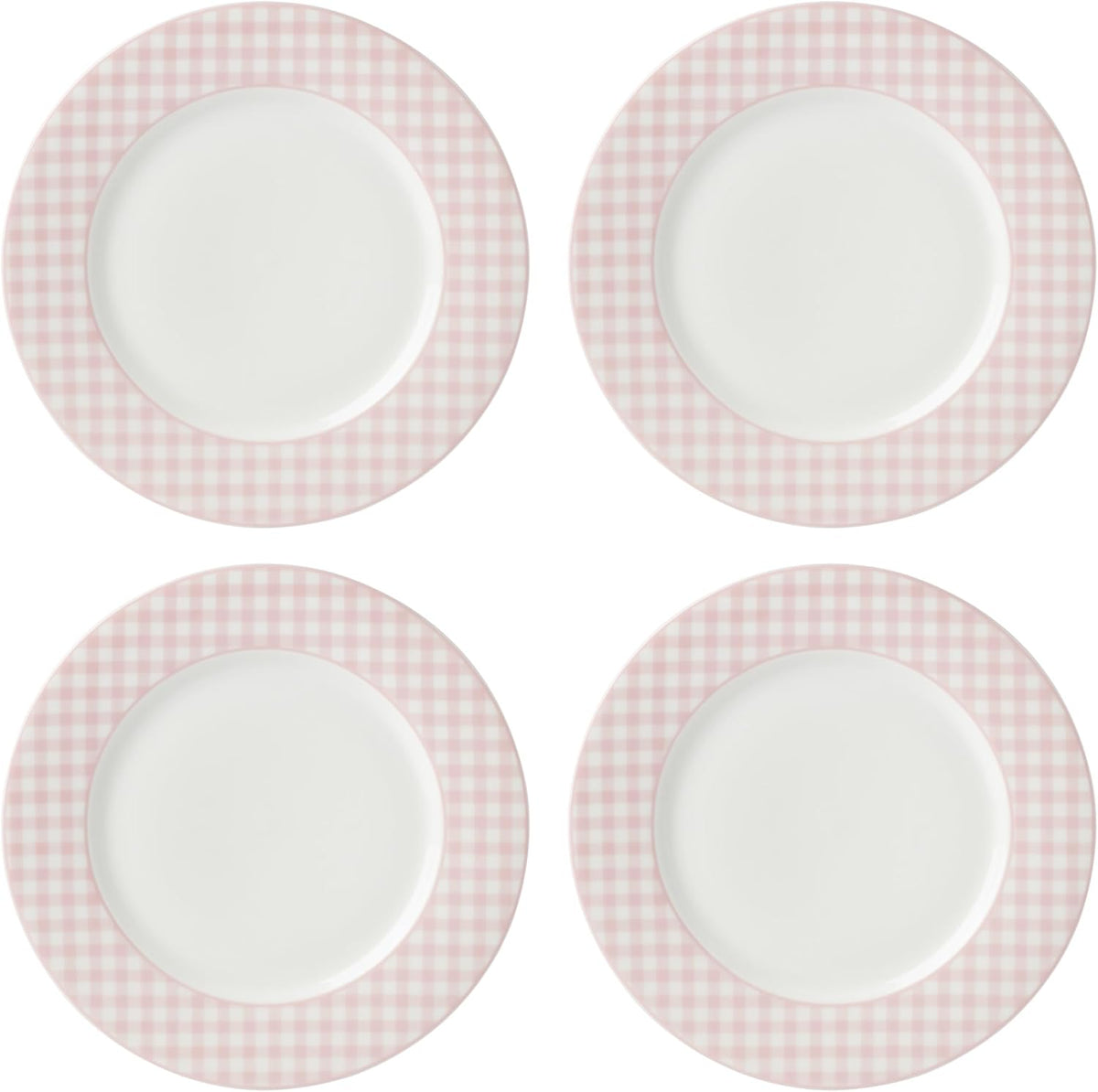 Lenox Gingham Pink Porcelain Valentine's Day Dinner Plate Set for 4 | durable everyday use | 10.5 inch diameter | playful pink checkered design, gift for women, decor, dinnerware