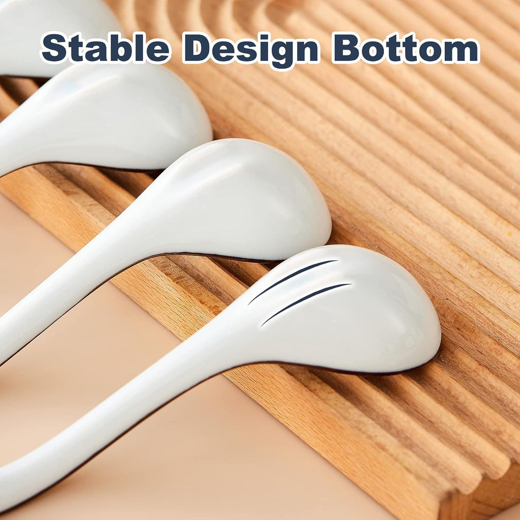 Ceramic Asian Soup Spoons, Easy to Hold, Long Handle Perfect Depth Spoon Set for Japanese Ramen Noodles, Chinese Dumpling, Pho, Miso, Wonton, Dishwasher Safe -Set of 4 - Blue