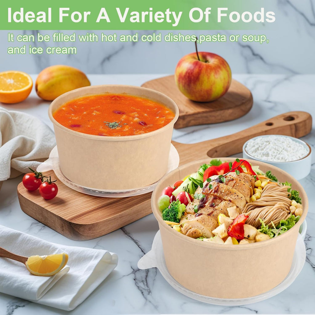 50 Pcs 32 Oz disposable meal prep containers，paper bowls with lids，disposable soup bowls，soup bowls disposable hot/cold，disposable salad bowls with lids，