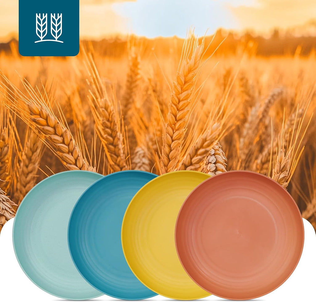 Luckore 10 Inch Wheat Straw Plates Deep Dinner Plates Set of 8 Unbreakable | Dinner Plates Dishes Alternative for Plastic Microwave and Dishwasher Safe for Kitchen with 4 Colors Classic Bright
