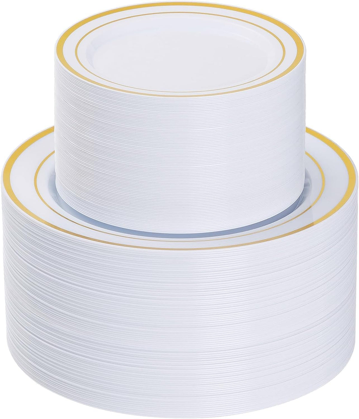 200PCS Gold Plastic Plates, Heavy Duty Disposable Gold Plates | 100 10.25 inch Dinner Plates and 100 7.5 inch Dessert Plates for Party, Holiday, Wedding, Thanksgiving