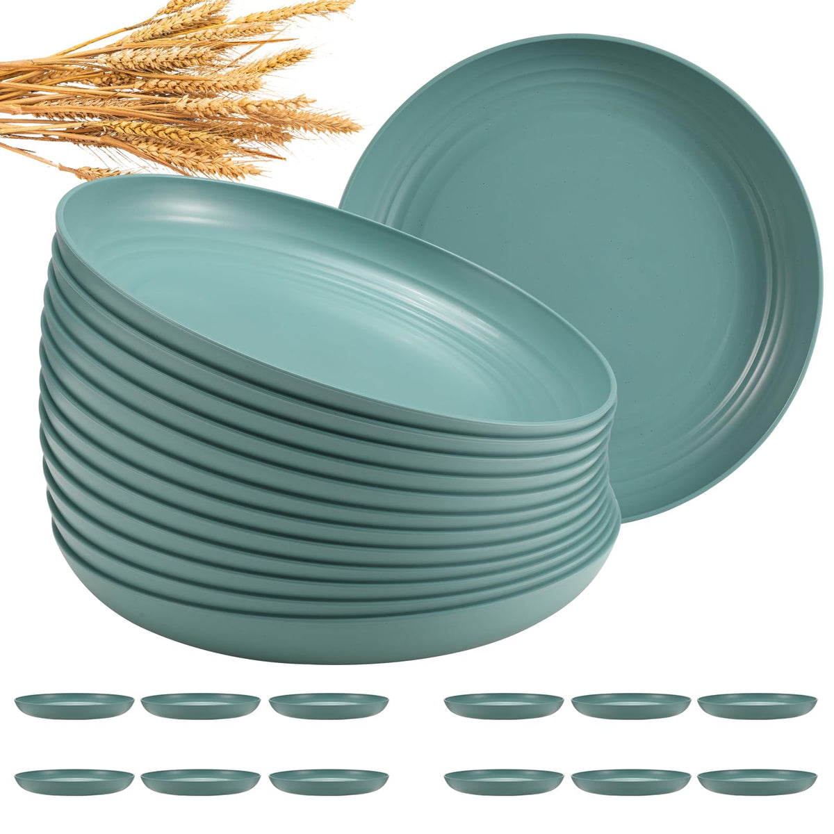 HEYCOME 12 Pcs Unbreakable Deep Dinner Plates Set, 10 inch Reusable Plastic Wheat Straw Plates, Microwave and Dishwasher Safe Plate for Kitchen, Lightweight Plate for Dessert, BPA Free, 6 Colors