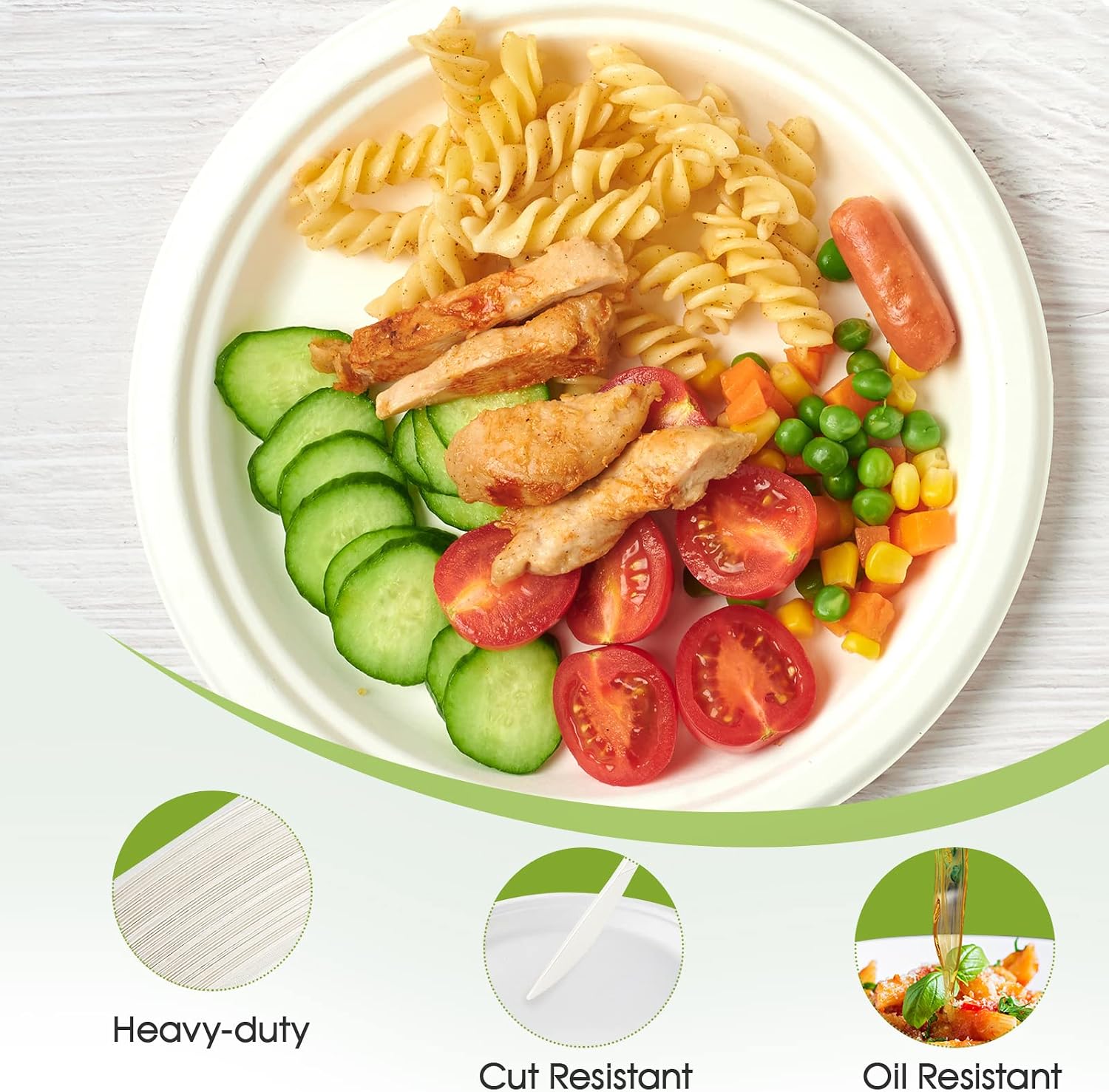10 in 150 Pack White Compostable Disposable Paper Plates for Party | Heavy Duty, Biodegradable, Made of Eco-friendly Sugarcane Bagasse, Ideal for Dinner, Picnic, Wedding, Birthday, Daily use