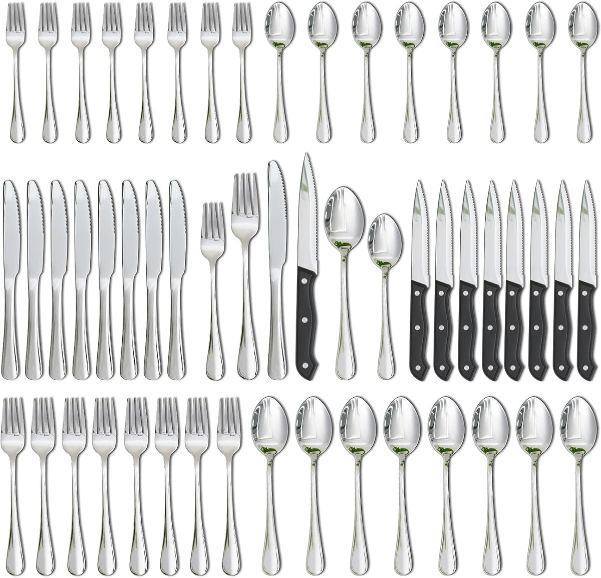 Astercook Silverware Set 48-Piece Flatware with Steak Knives Food-Grade Stainless Steel Cutlery for 8 Mirror Polished Utensils Set Include Spoons and Forks for Home Kitchen Restaurant