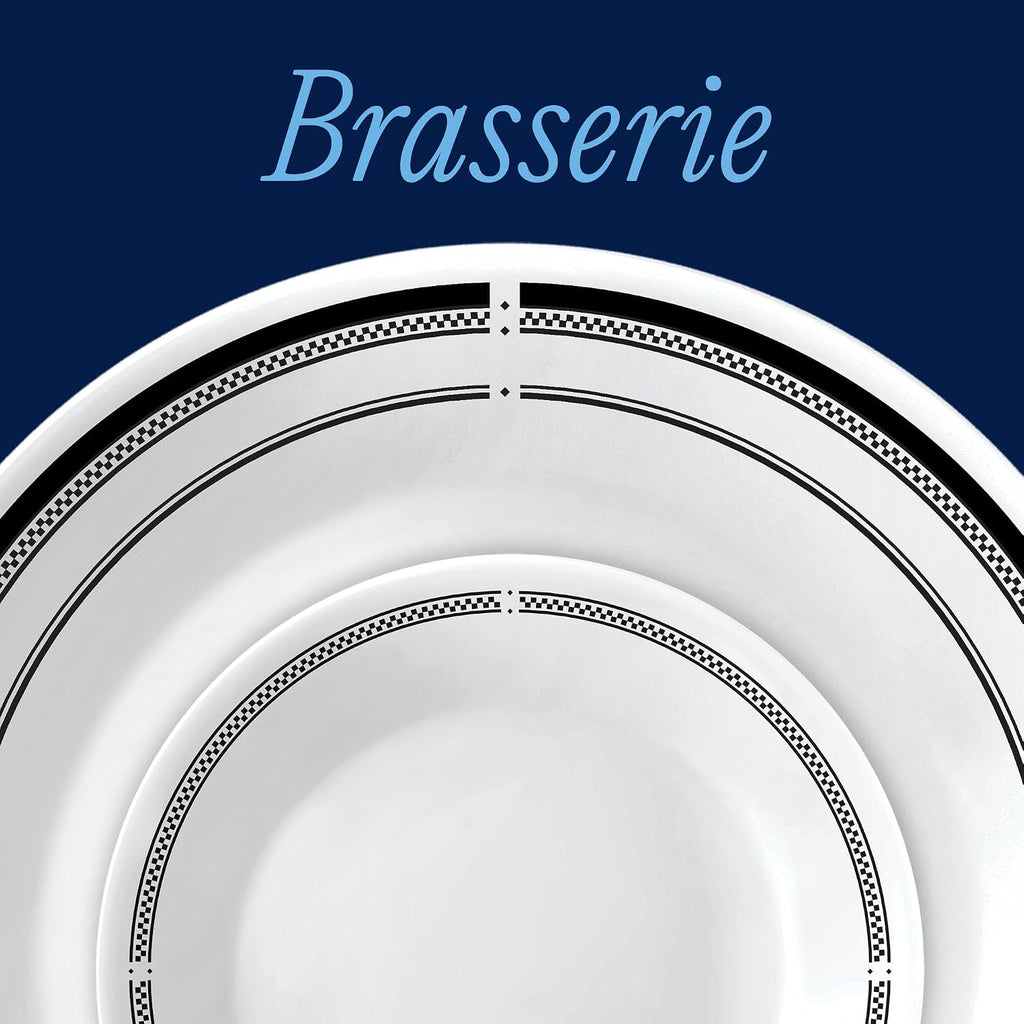 Corelle 18-Piece Round Dinnerware Set Service for 6, Lightweight Round Plates and Bowls Set, Vitrelle Triple Layer Glass, Chip and Scratch Resistant, Microwave and Dishwasher Safe, Brasserie