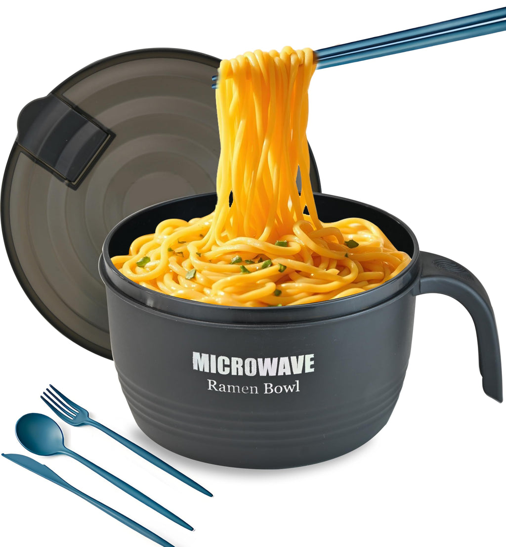Layron Large Ramen Bowl, Ramen Noodle Bowls Microwavable 45 oz, Ramen Cooker, Microwave Pasta Cooker, Ramen Bowl Microwave Gift for College Male Female Dorm Room (black)