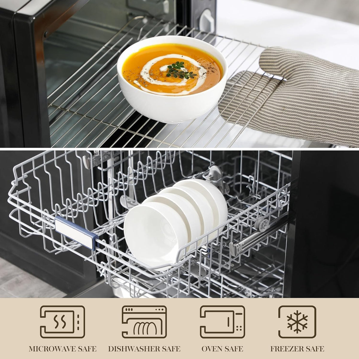 MALACASA 26 Oz White Ceramic Soup Bowls of 4, Cereal Bowls for Kitchen | Perfect for soup, cereal, dinner, noodles,ramen or fruit; scratch-resistant, stackable, microwave, oven & dishwasher safe