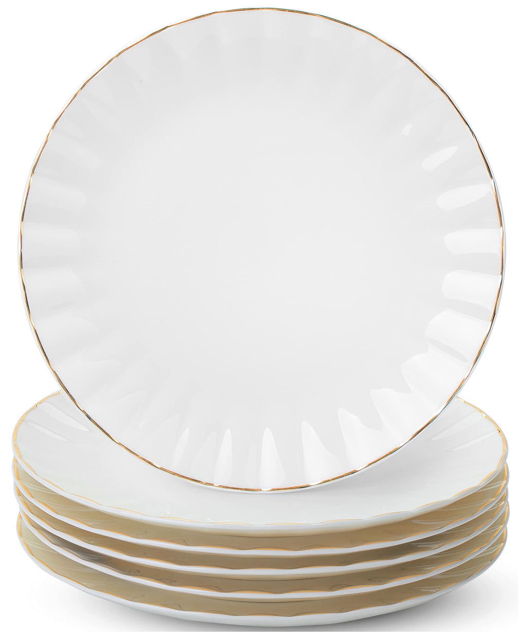 BTaT- Porcelain Dinner Plates with Gold Trim,10.5 inch, Set of 6, White Dinner Plates Bulk, White Plate Set