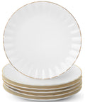 BTaT- Porcelain Dinner Plates with Gold Trim,10.5 inch, Set of 6, White Dinner Plates Bulk, White Plate Set