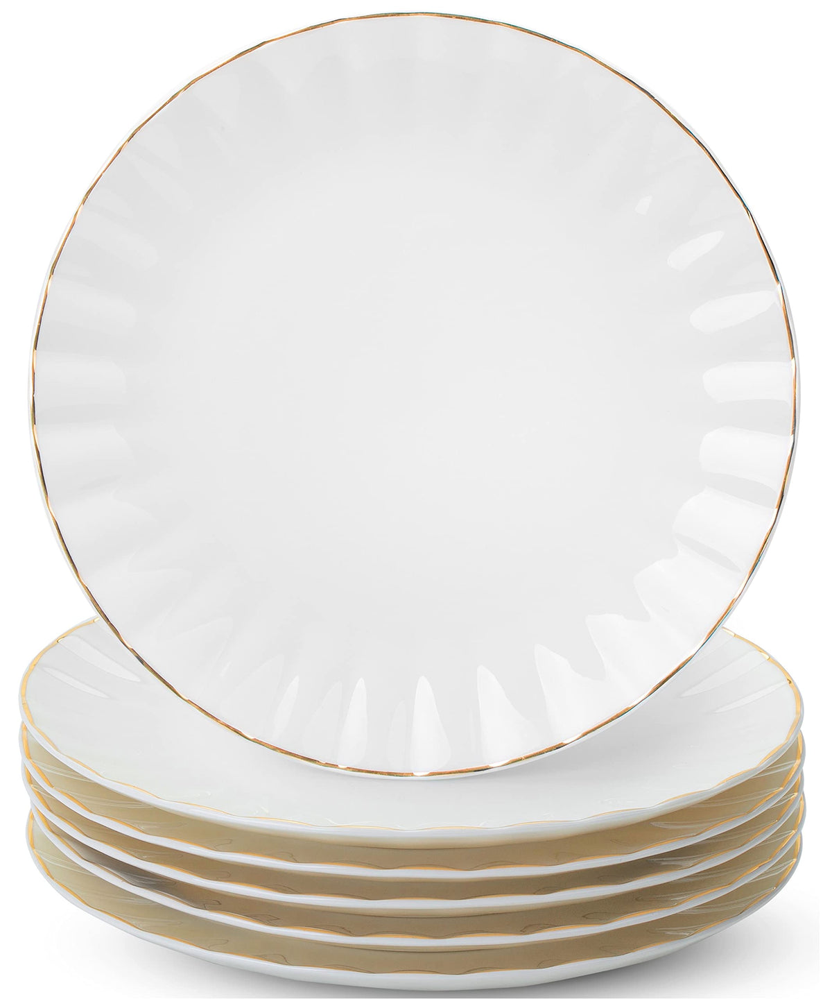 BTaT- Porcelain Dinner Plates with Gold Trim,10.5 inch, Set of 6, White Dinner Plates Bulk, White Plate Set