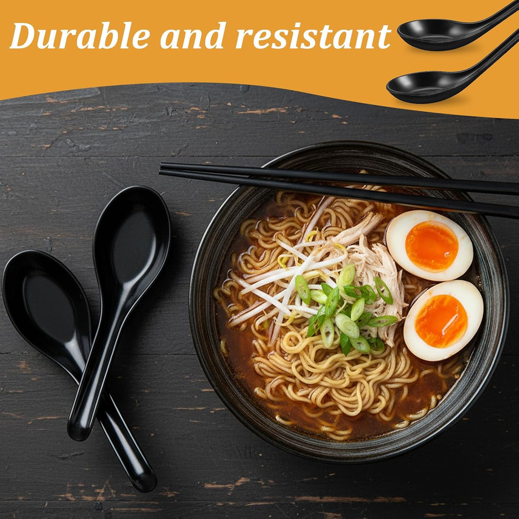 100 Pcs Reusable Melamine Asian Soup Spoon, 6.3 Inches Chinese Japanese Noodle Ramen Spoon, Wonton Rice Dumpling Pho Spoons, for Home Restaurant Kitchen