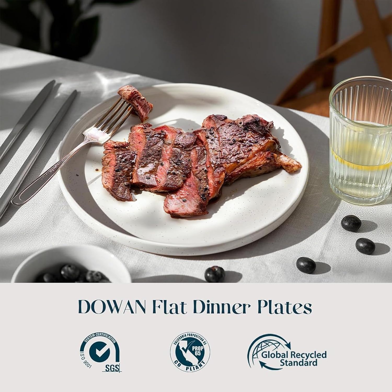 DOWAN 10.5" Large Dinner Plates Set of 6, High Edge Ceramic Plate - Microwave, Oven & Dishwasher Safe, Durable, Modern Dinnerware - Kitchen Porcelain Dish - Khaki White