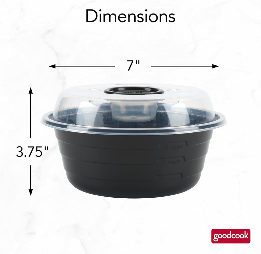 GoodCook 4-Cup Meal Prep Bowls Set with Lids and Dressing Cup, Microwavable Food Storage Containers for Meal Prepping, Set of 10, Black
